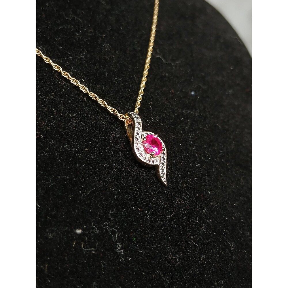 Sterling Silver Pink Topaz Silver Accents Gold Tone Pendant Necklace - Picture 10 of 16